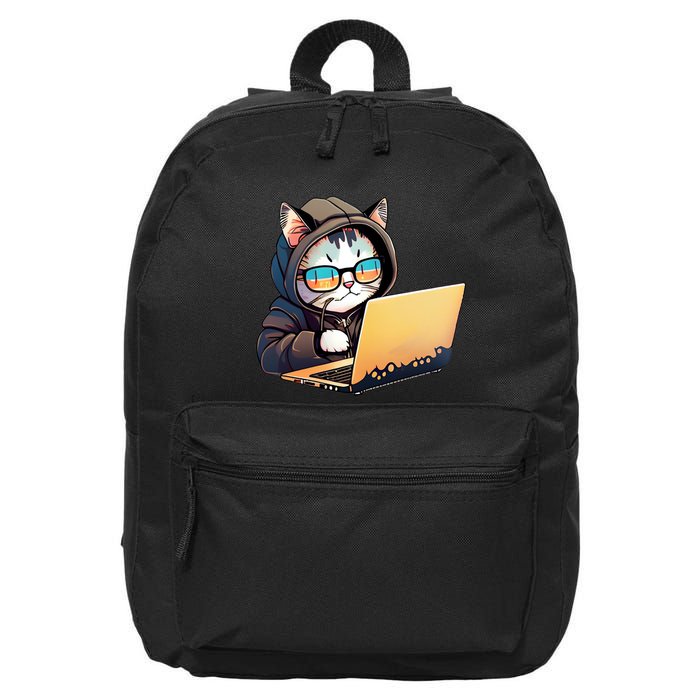 Hacker Chibi Cute Cat 16 in Basic Backpack