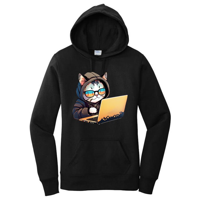 Hacker Chibi Cute Cat Women's Pullover Hoodie