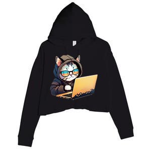 Hacker Chibi Cute Cat Crop Fleece Hoodie