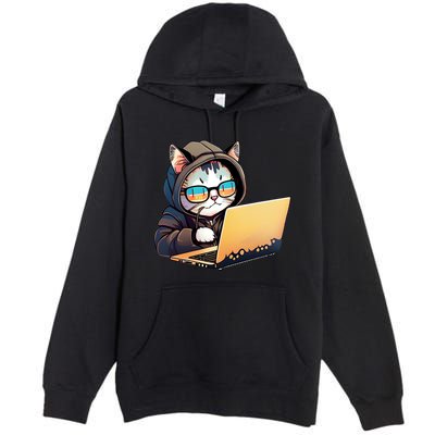 Hacker Chibi Cute Cat Premium Pullover Hoodie