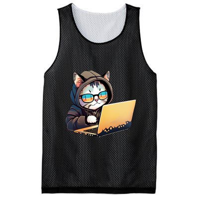 Hacker Chibi Cute Cat Mesh Reversible Basketball Jersey Tank
