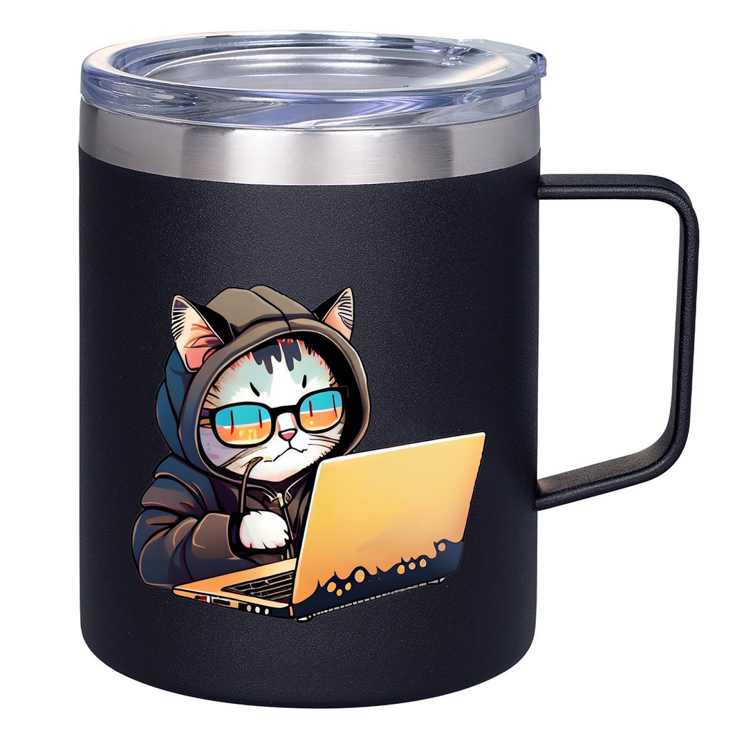 Hacker Chibi Cute Cat 12oz Stainless Steel Coffee Mug