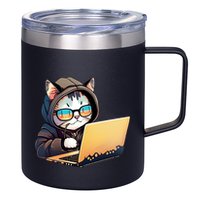 Hacker Chibi Cute Cat 12oz Stainless Steel Coffee Mug