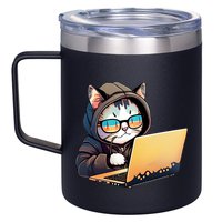 Hacker Chibi Cute Cat 12oz Stainless Steel Coffee Mug