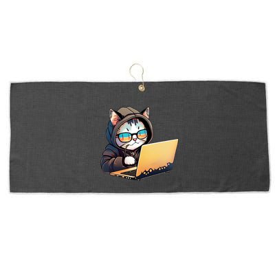 Hacker Chibi Cute Cat Large Microfiber Waffle Golf Towel