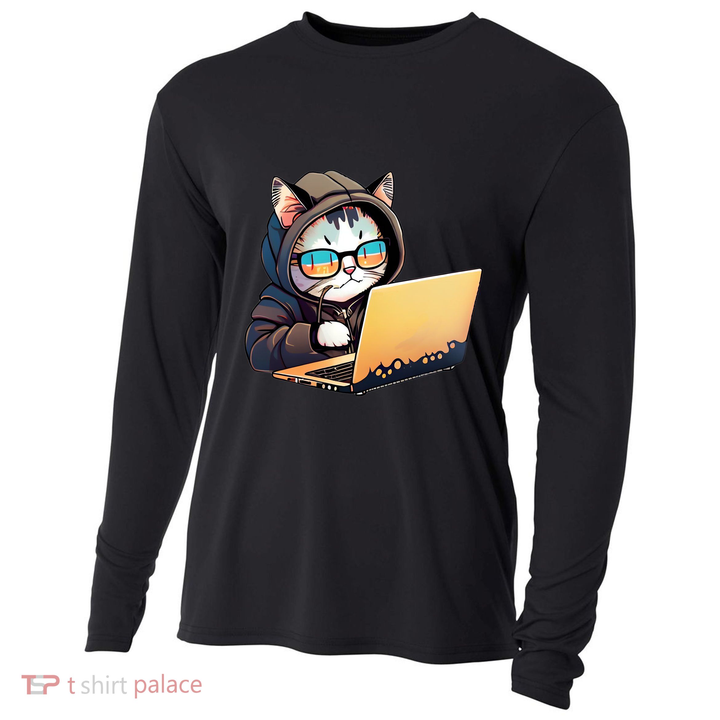 Hacker Chibi Cute Cat Cooling Performance Long Sleeve Crew