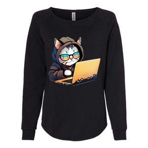 Hacker Chibi Cute Cat Womens California Wash Sweatshirt