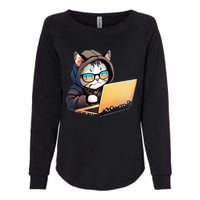 Hacker Chibi Cute Cat Womens California Wash Sweatshirt