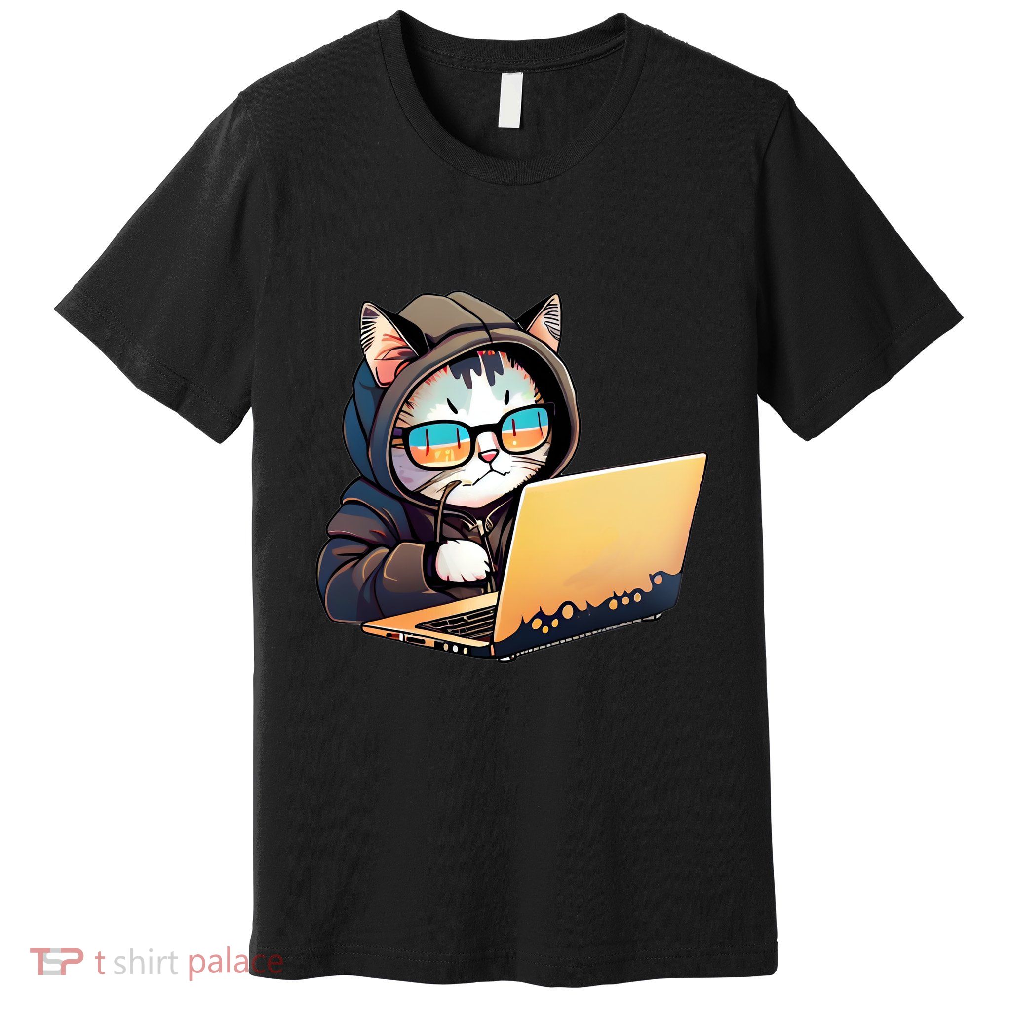 Hacker Chibi Cute Cat Premium T-Shirt