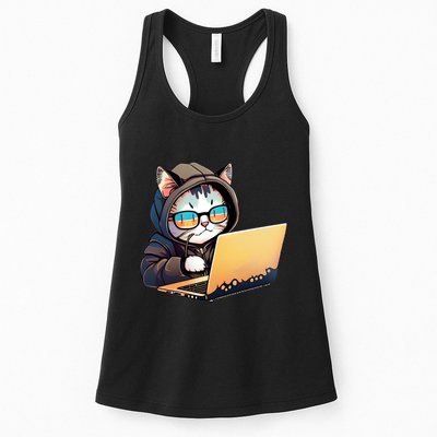 Hacker Chibi Cute Cat Womens Tank Top