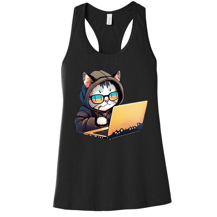 Hacker Chibi Cute Cat Women's Racerback Tank