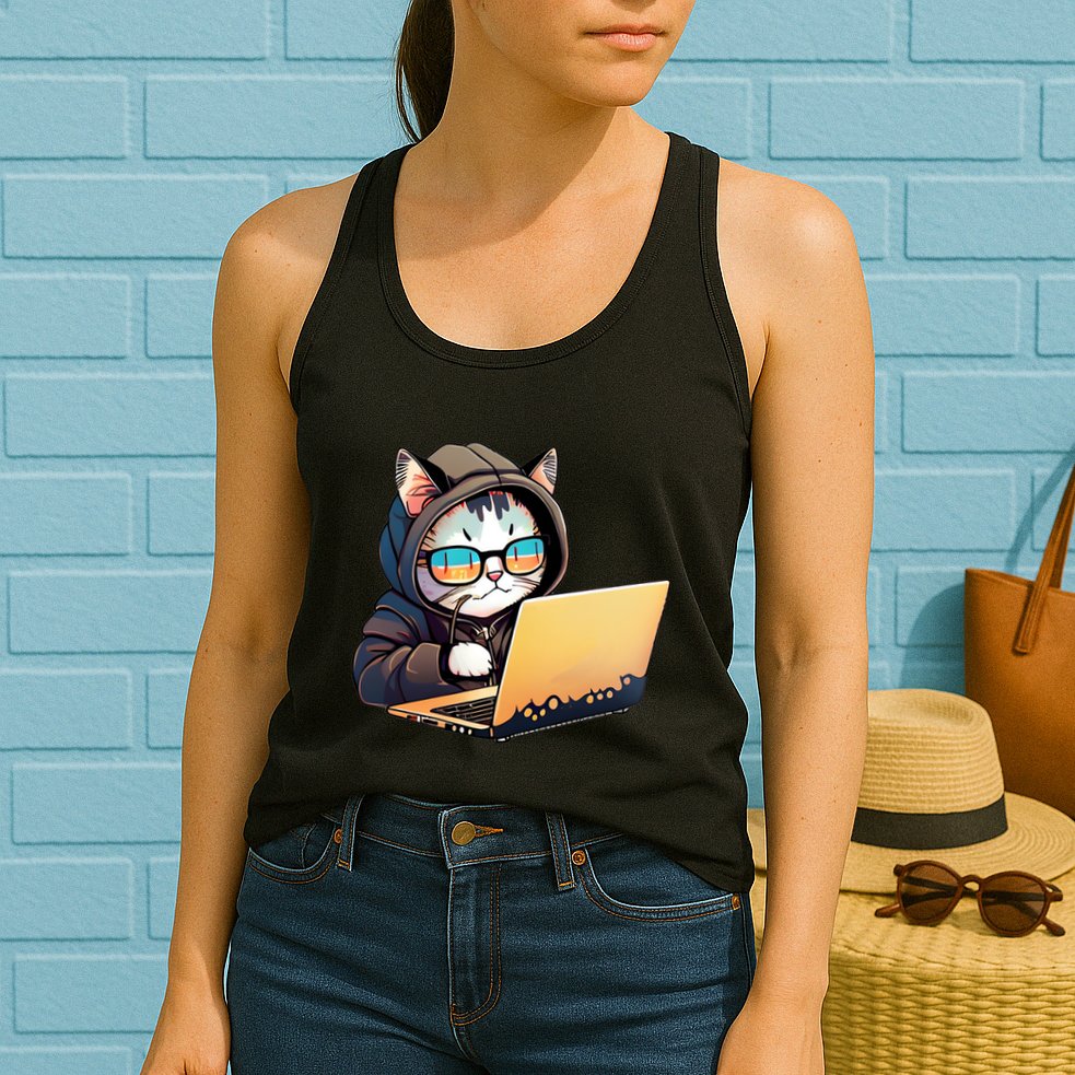 Hacker Chibi Cute Cat Womens Tank Top