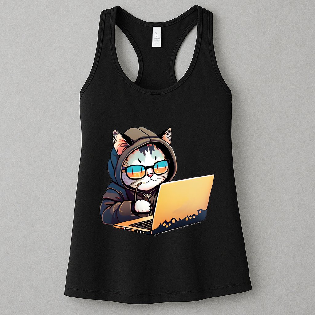 Hacker Chibi Cute Cat Womens Tank Top