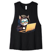 Hacker Chibi Cute Cat Women's Racerback Cropped Tank