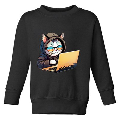 Hacker Chibi Cute Cat Toddler Sweatshirt