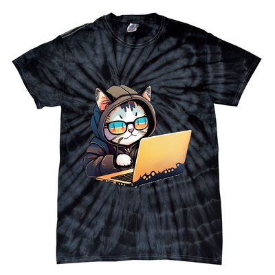 Hacker Chibi Cute Cat Tie-Dye T-Shirt