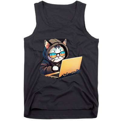 Hacker Chibi Cute Cat Tank Top