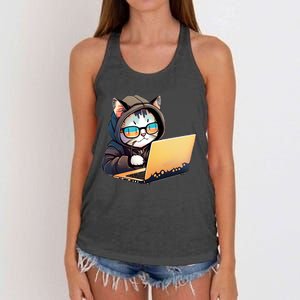 Hacker Chibi Cute Cat Women's Knotted Racerback Tank