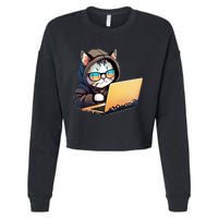 Hacker Chibi Cute Cat Cropped Pullover Crew