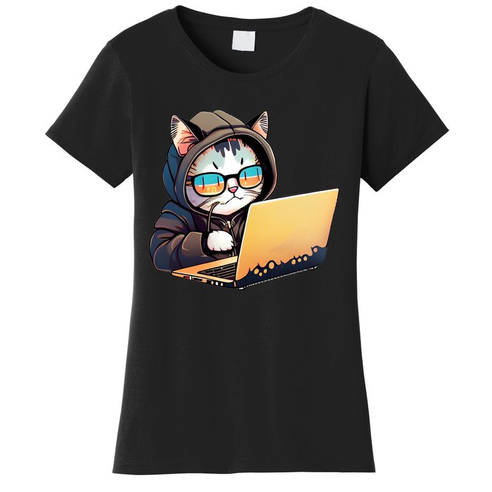 Hacker Chibi Cute Cat Women's T-Shirt