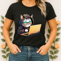 Hacker Chibi Cute Cat Womens T-Shirt