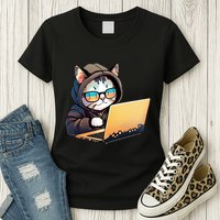 Hacker Chibi Cute Cat Womens T-Shirt