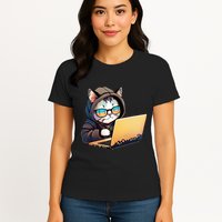 Hacker Chibi Cute Cat Womens T-Shirt