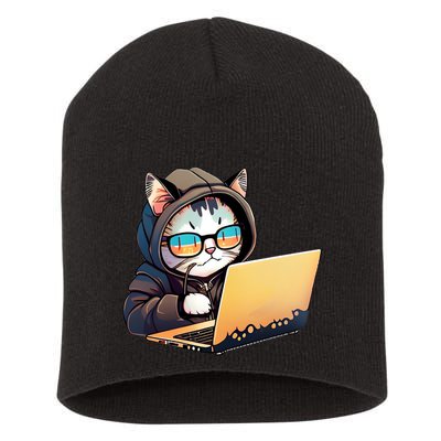 Hacker Chibi Cute Cat Short Acrylic Beanie