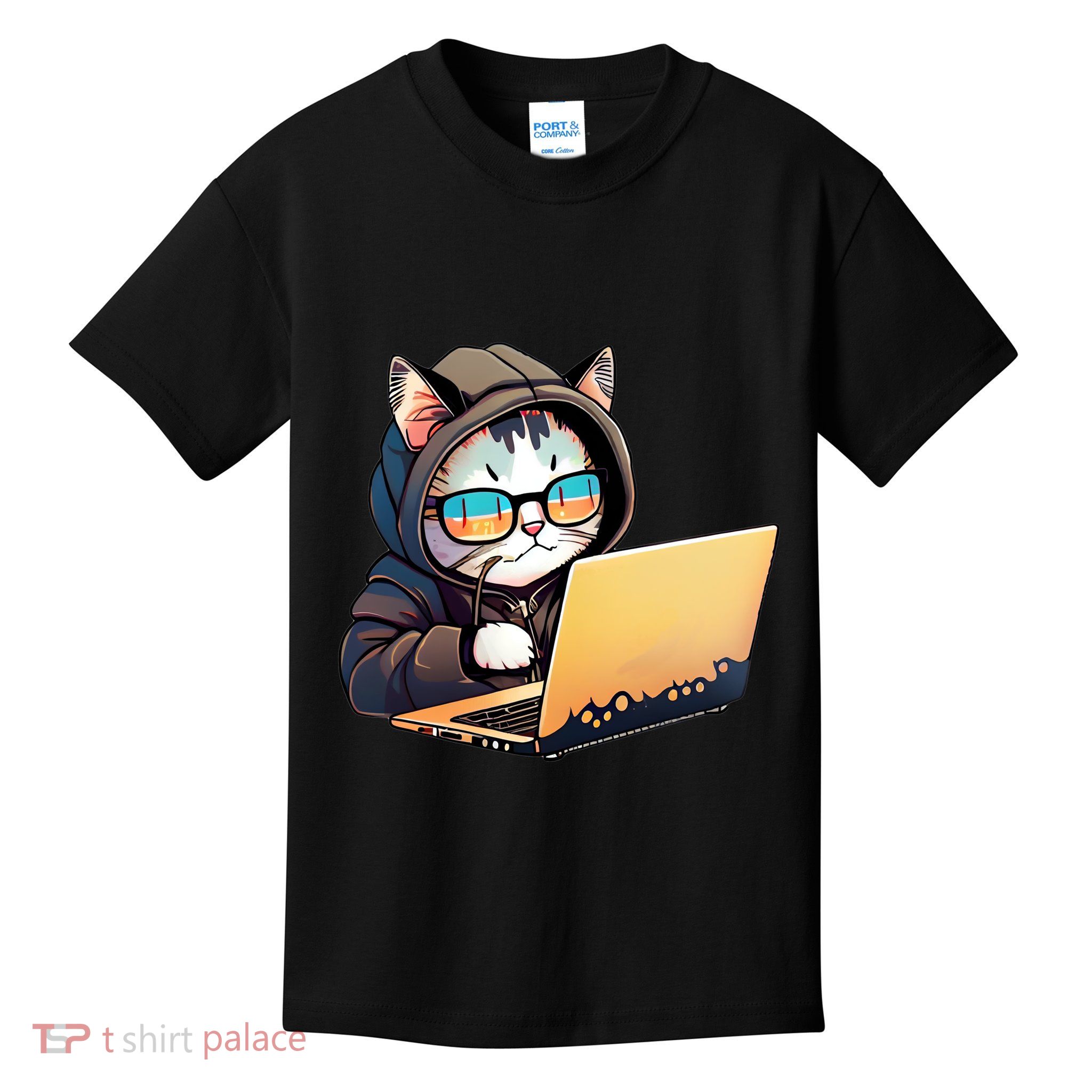 Hacker Chibi Cute Cat Kids T-Shirt