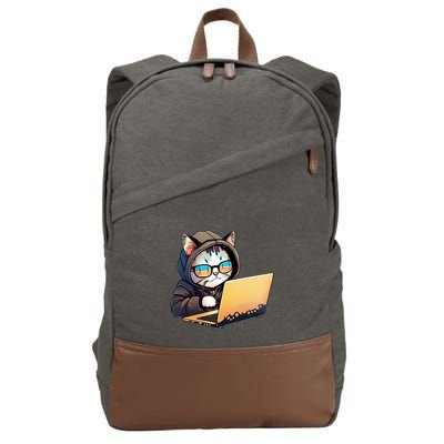 Hacker Chibi Cute Cat Cotton Canvas Backpack