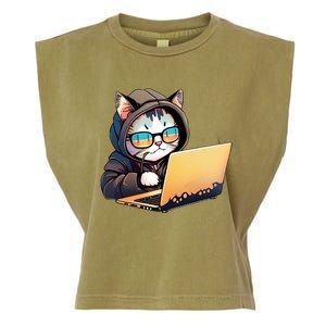 Hacker Chibi Cute Cat Garment-Dyed Women's Muscle Tee