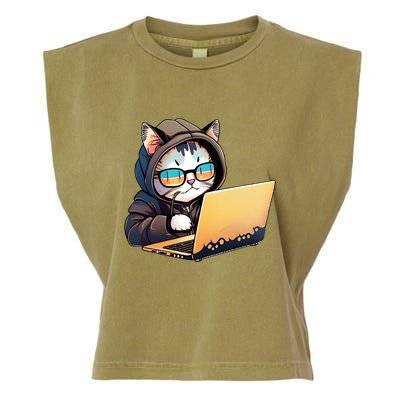 Hacker Chibi Cute Cat Garment-Dyed Women's Muscle Tee
