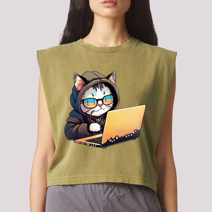 Hacker Chibi Cute Cat Garment-Dyed Women's Muscle Tee
