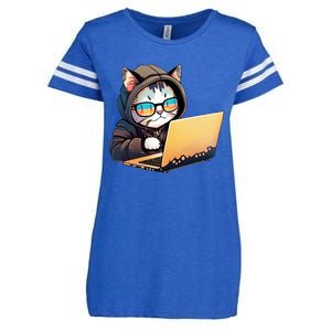 Hacker Chibi Cute Cat Enza Ladies Jersey Football T-Shirt