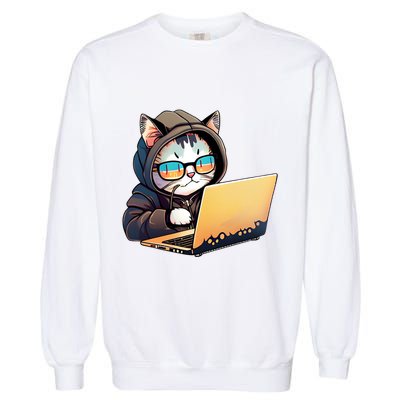 Hacker Chibi Cute Cat Garment-Dyed Sweatshirt