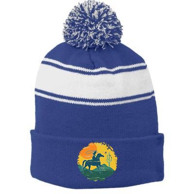 Horse Cow Cow Horseback Rodeo Lover Thoroughbred Gift Stripe Pom Pom Beanie