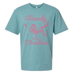 Howdy Christmas Cow Martini Glass Xmas Western Country Meaningful Gift Sueded Cloud Jersey T-Shirt