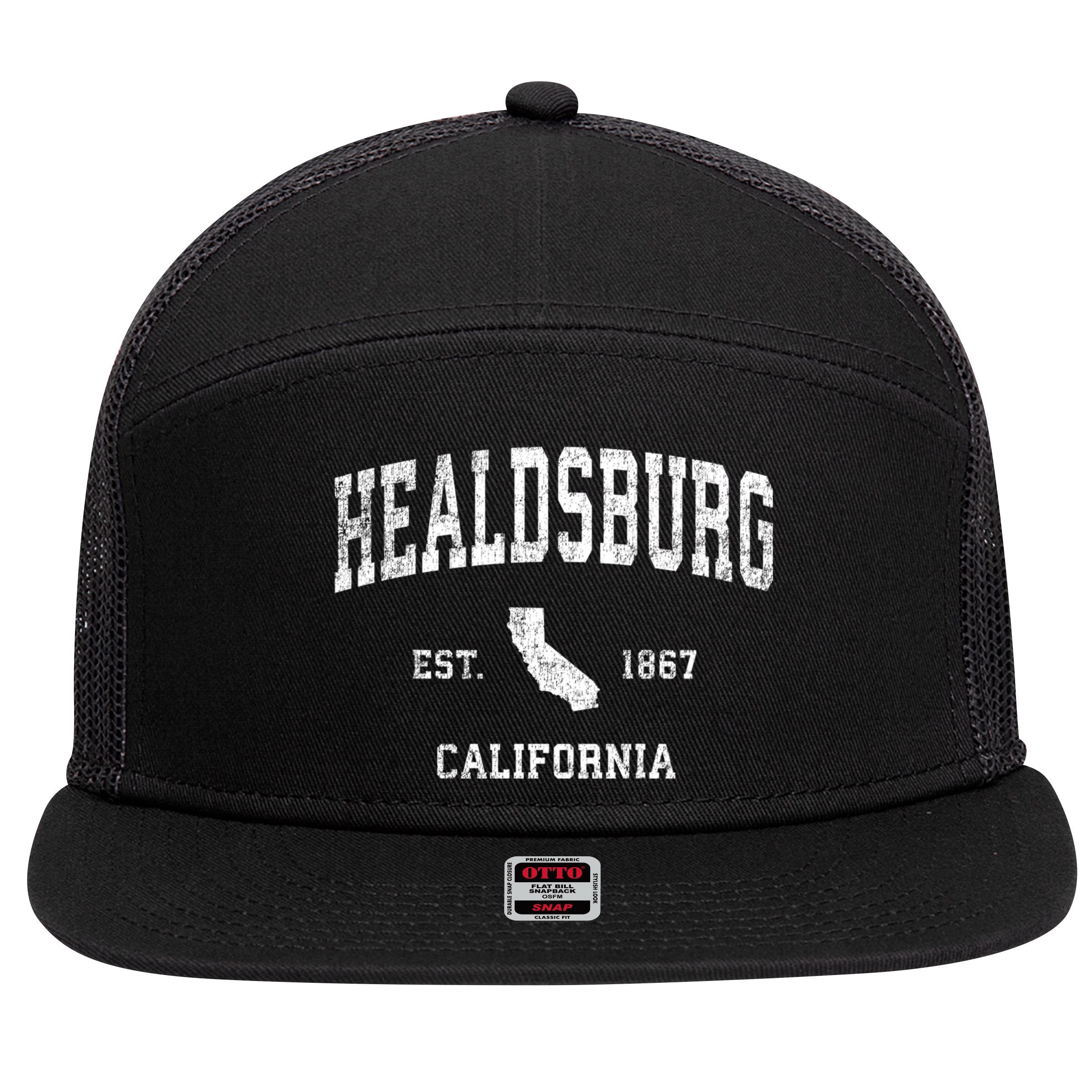 Healdsburg California Ca Vintage Sports 7 Panel Mesh Trucker Snapback Hat