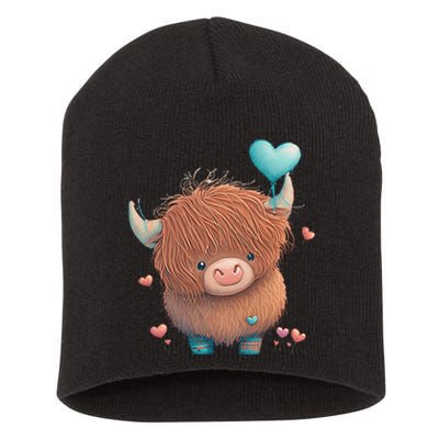 Highland Cow Cute Valentine's Day Farm Cow Short Acrylic Beanie