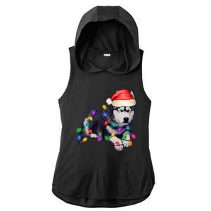 Husky Christmas Cute Dog Lover Holiday Ladies PosiCharge Tri-Blend Wicking Draft Hoodie Tank