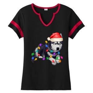 Husky Christmas Cute Dog Lover Holiday Ladies Halftime Notch Neck Tee