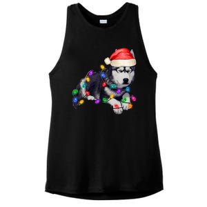 Husky Christmas Cute Dog Lover Holiday Ladies PosiCharge Tri-Blend Wicking Tank