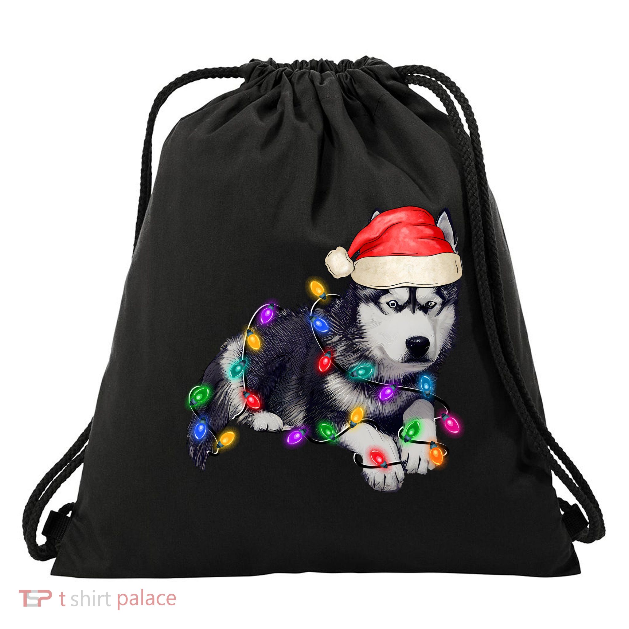 Husky Christmas Cute Dog Lover Holiday Drawstring Bag