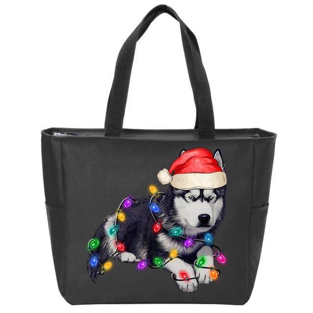 Husky Christmas Cute Dog Lover Holiday Zip Tote Bag
