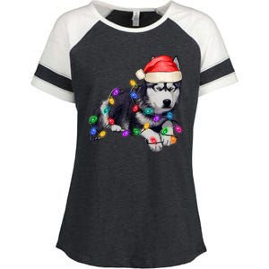 Husky Christmas Cute Dog Lover Holiday Enza Ladies Jersey Colorblock Tee