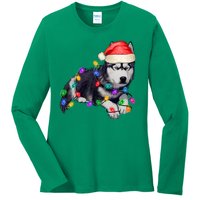 Husky Christmas Cute Dog Lover Holiday Ladies Long Sleeve Shirt