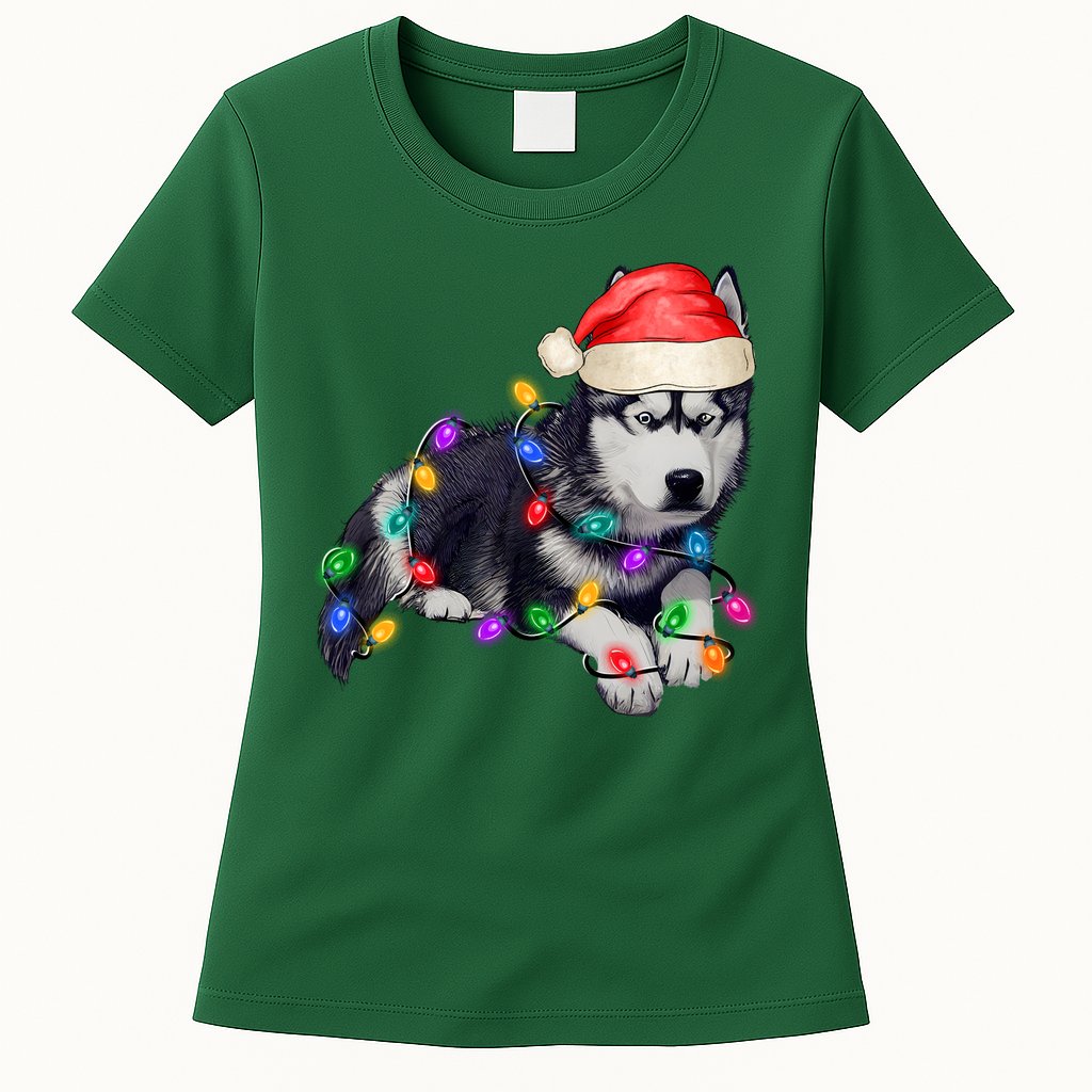 Husky Christmas Cute Dog Lover Holiday Womens T-Shirt