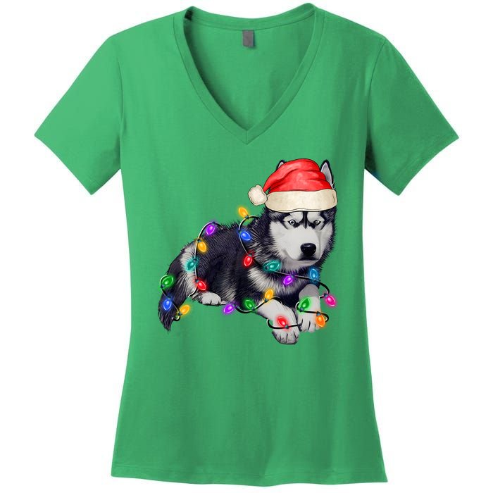 Husky Christmas Cute Dog Lover Holiday Women's V-Neck T-Shirt