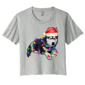 Husky Christmas Cute Dog Lover Holiday Women's Crop Top Tee