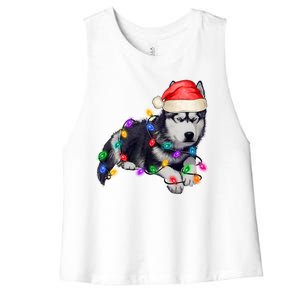 Husky Christmas Cute Dog Lover Holiday Women's Racerback Cropped Tank